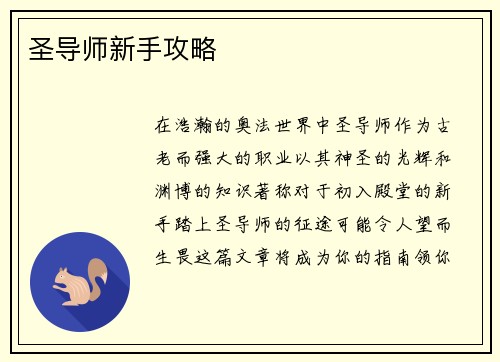圣导师新手攻略